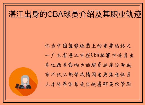 湛江出身的CBA球员介绍及其职业轨迹